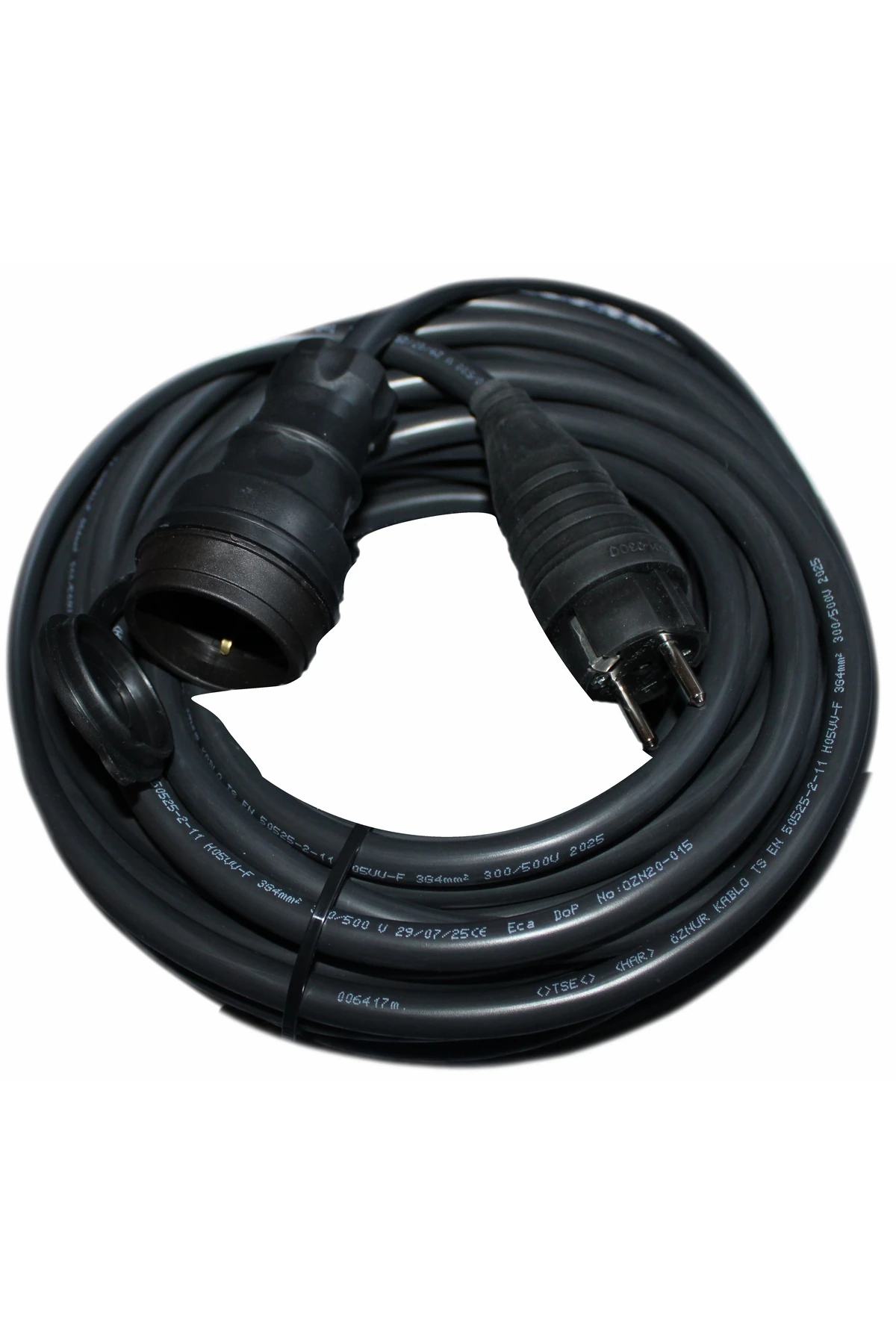 Evden Araç Şarj Uyumlu 3×4mm² Öznur Kablo Kauçuk IP44 Fiş Priz – 15 Metre Seyyar Kablo